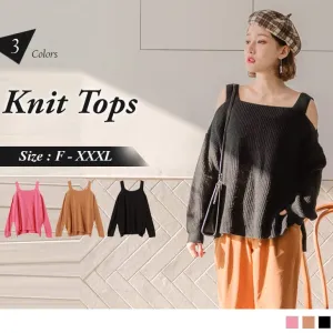 ORANGEBEAR CUT OUT SHOULDER KNITS TOPS