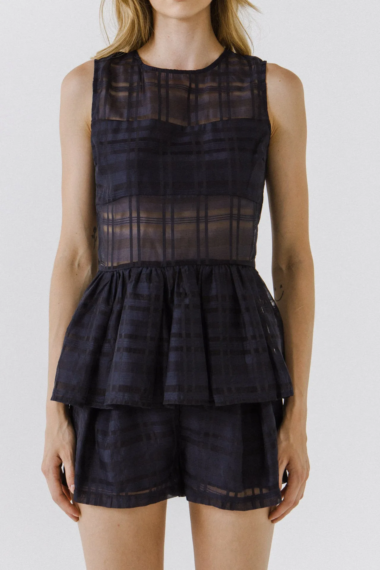 Plaid Sleeveless Peplum Top