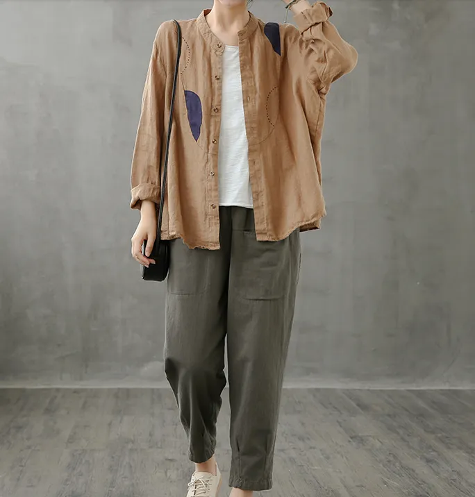 Plaid Women Casual Blouse Cotton Linen Shirts Tops DZA200963
