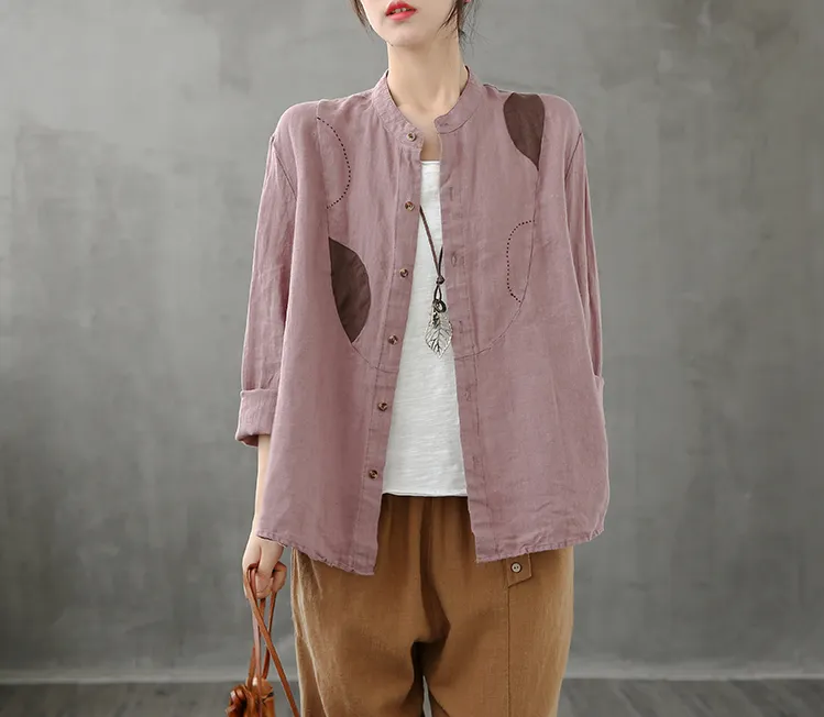 Plaid Women Casual Blouse Cotton Linen Shirts Tops DZA200963