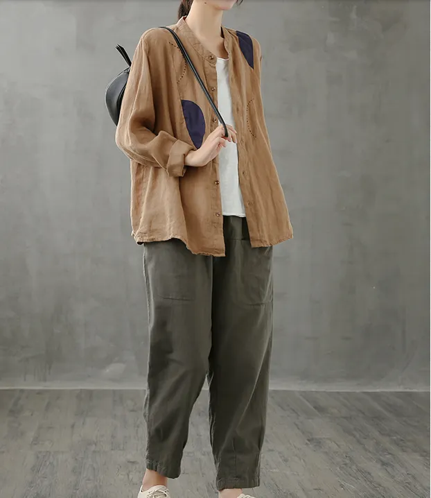 Plaid Women Casual Blouse Cotton Linen Shirts Tops DZA200963