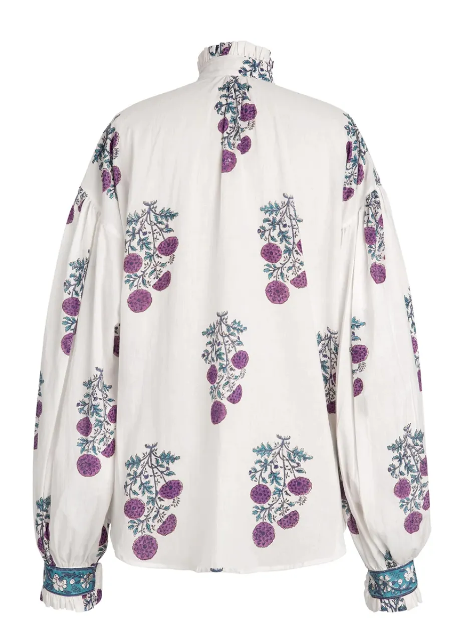 Poet Blouse, White  & Purple