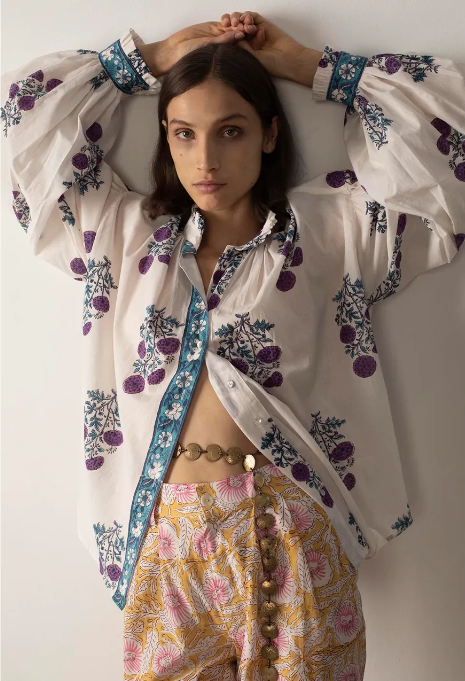 Poet Blouse, White  & Purple