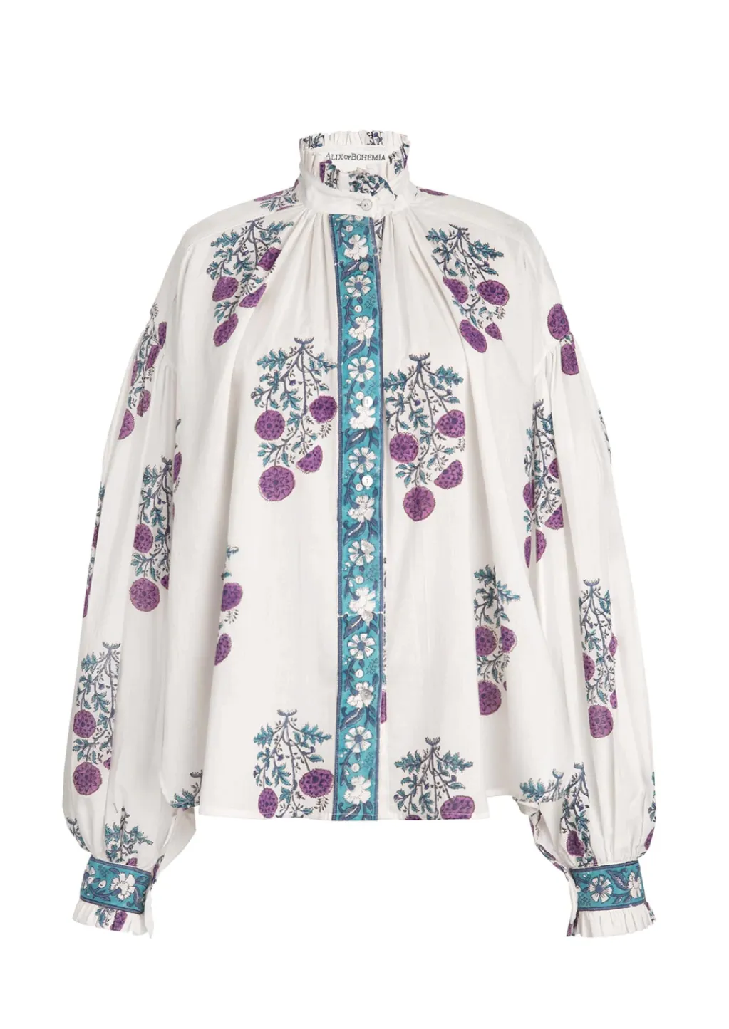 Poet Blouse, White  & Purple