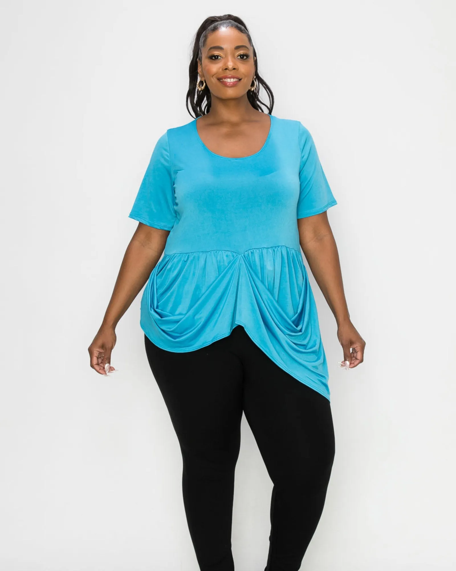 Savannah Draped Peplum Top | Turquoise