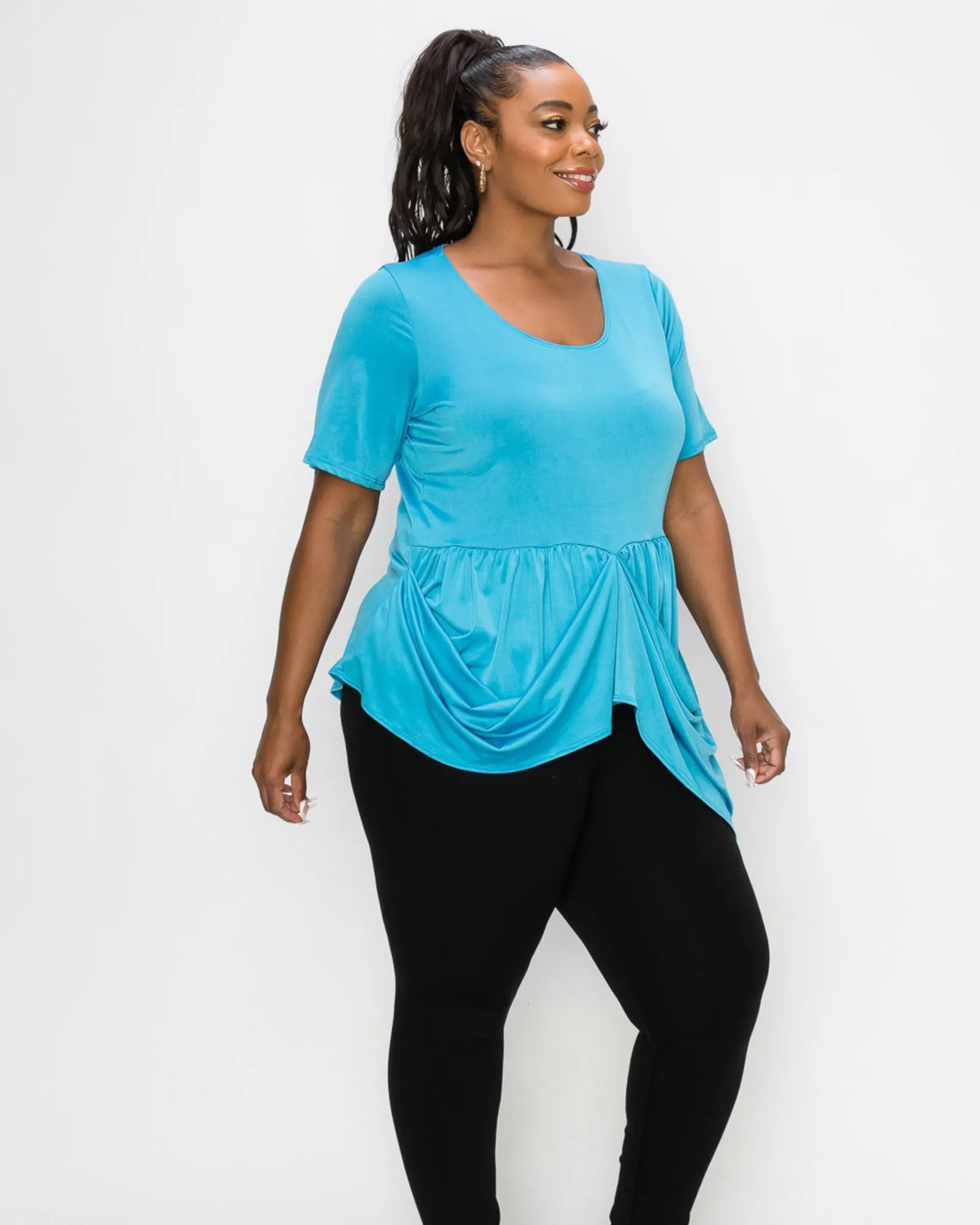 Savannah Draped Peplum Top | Turquoise