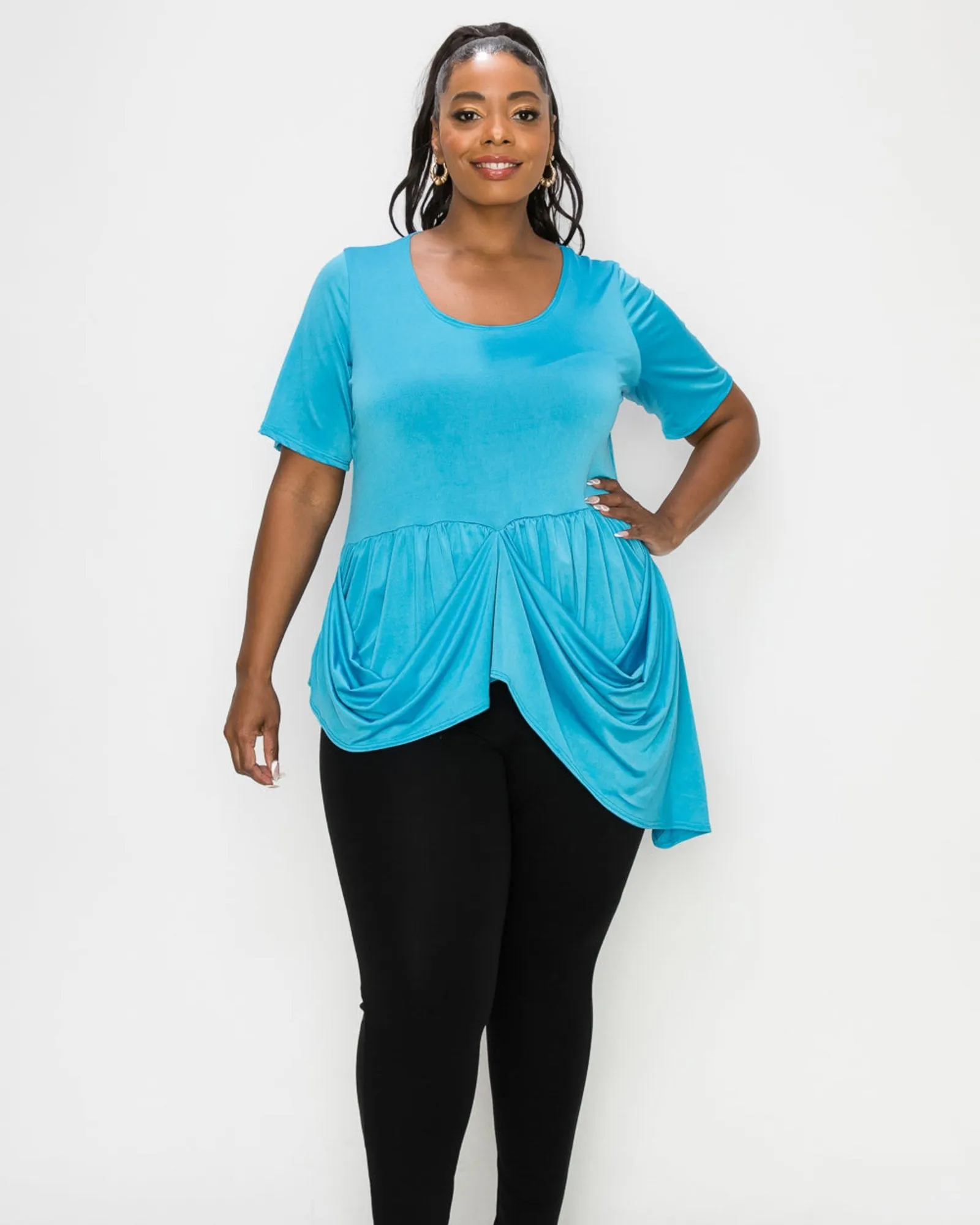 Savannah Draped Peplum Top | Turquoise