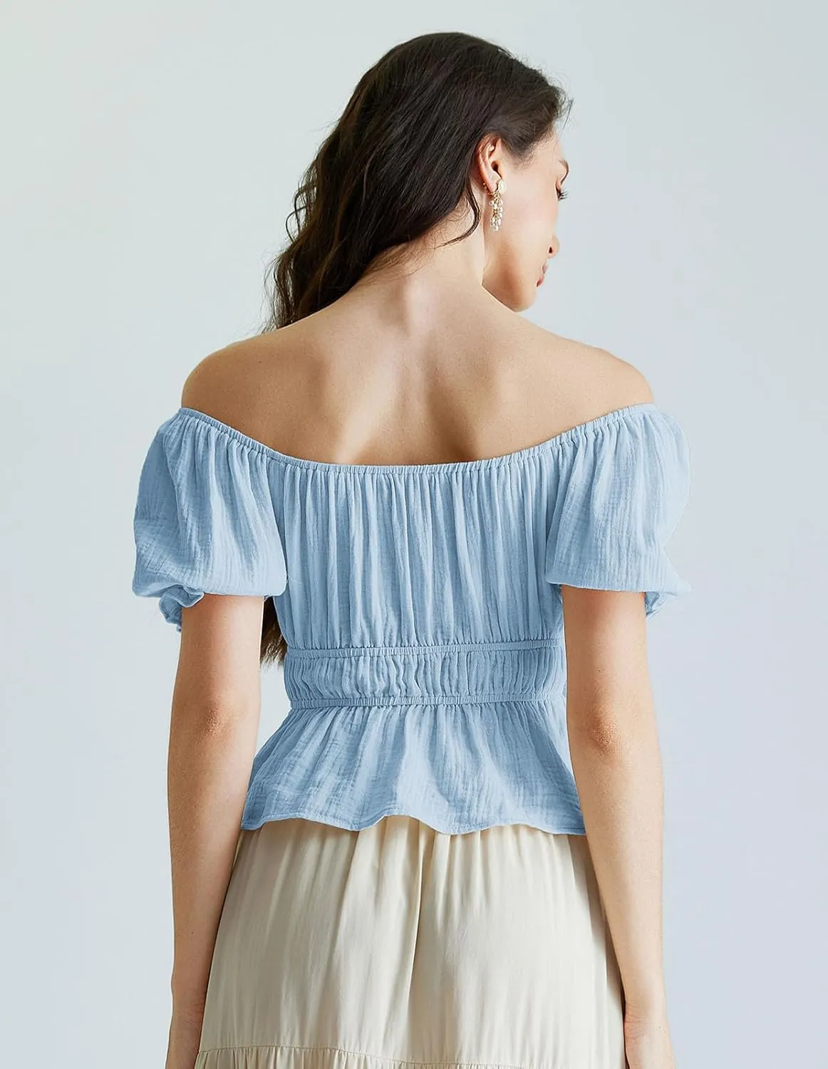 Scarlet Darkness Women Tie Front Tops Renaissance Puff Sleeve Blouse Peasant Peplum Shirts