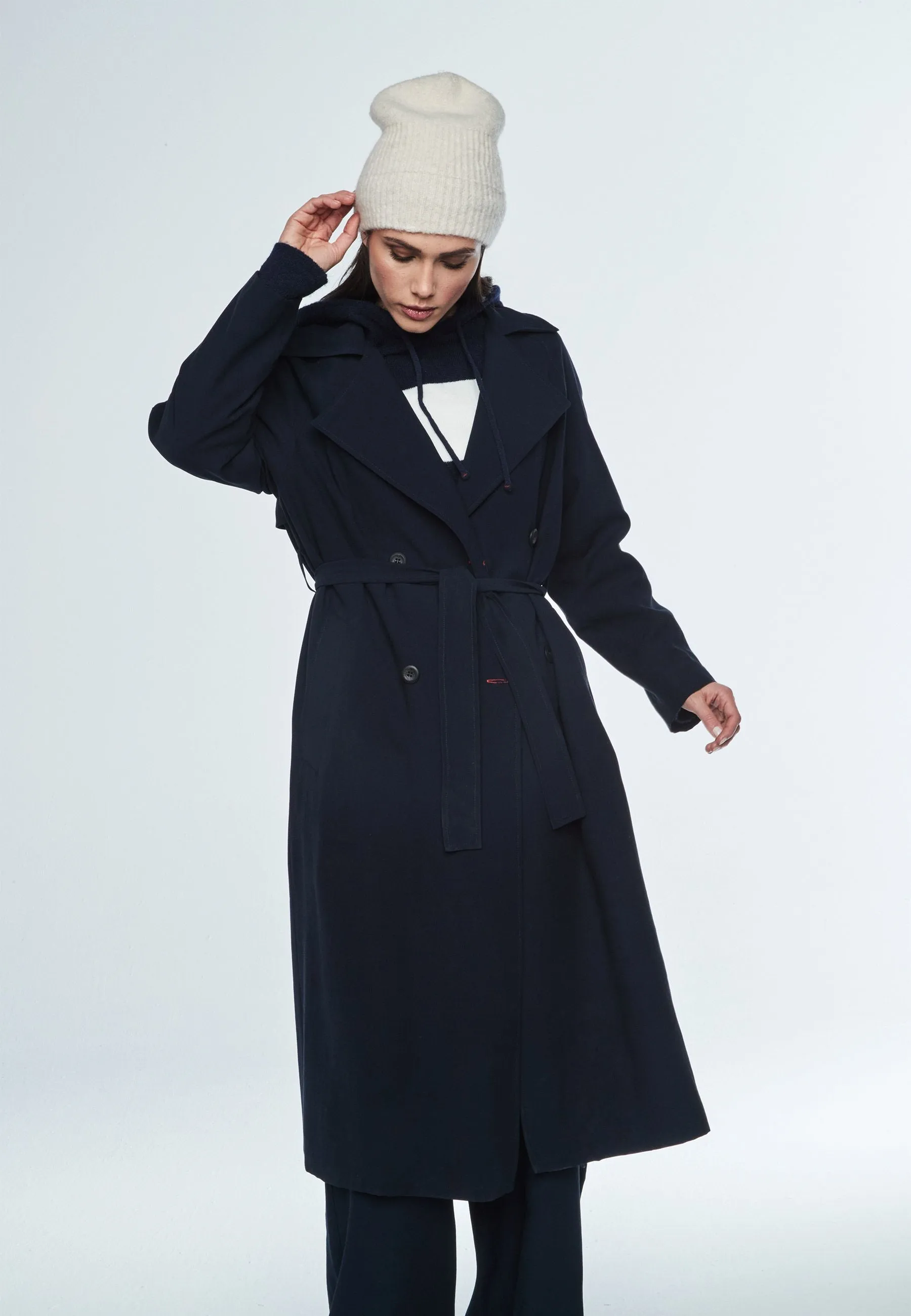 Simone Trench in Navy Blue