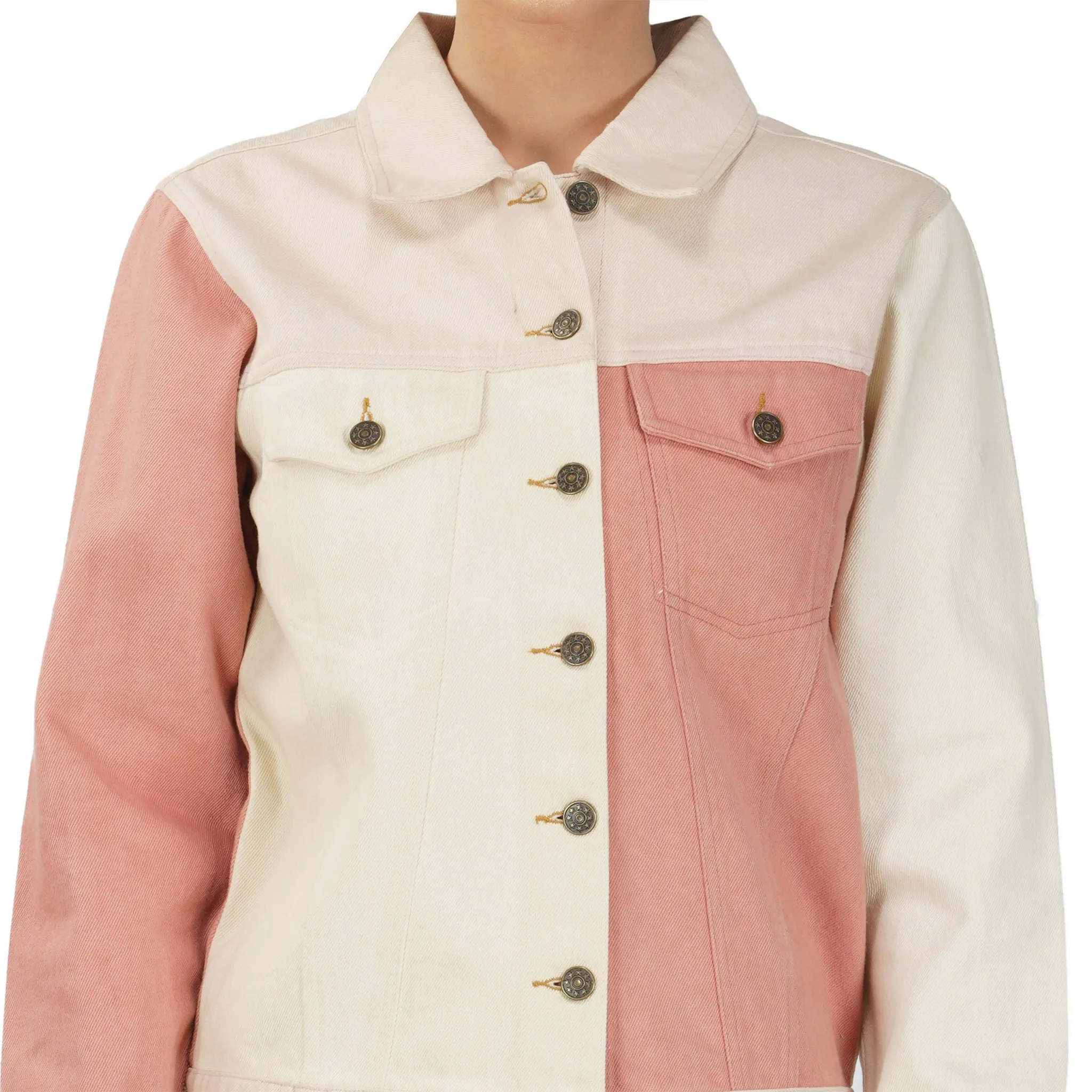 SLAY. Women's Pink & White Colorblock Denim Jacket & Jeans Co-ord Set