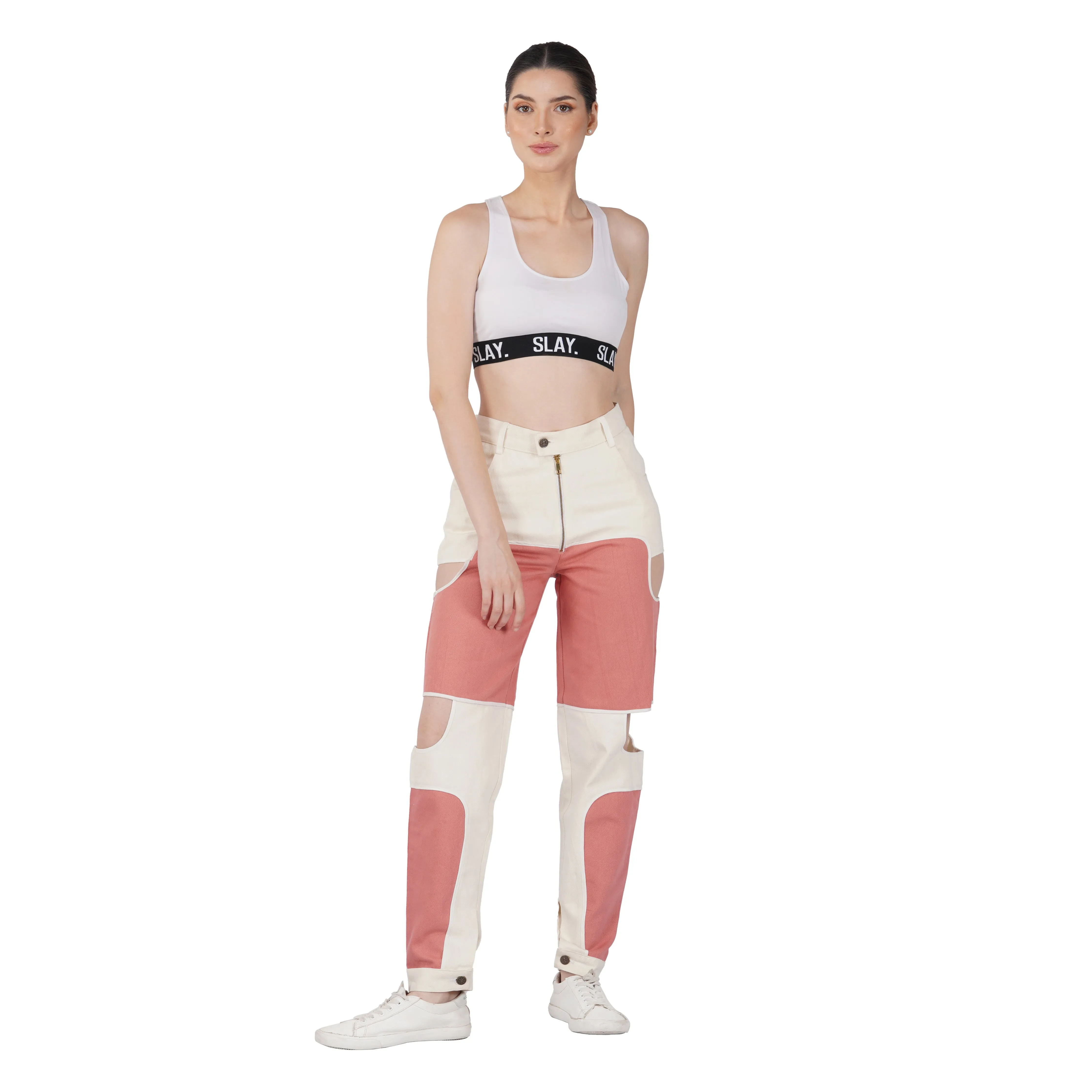 SLAY. Women's Pink & White Colorblock Denim Jacket & Jeans Co-ord Set
