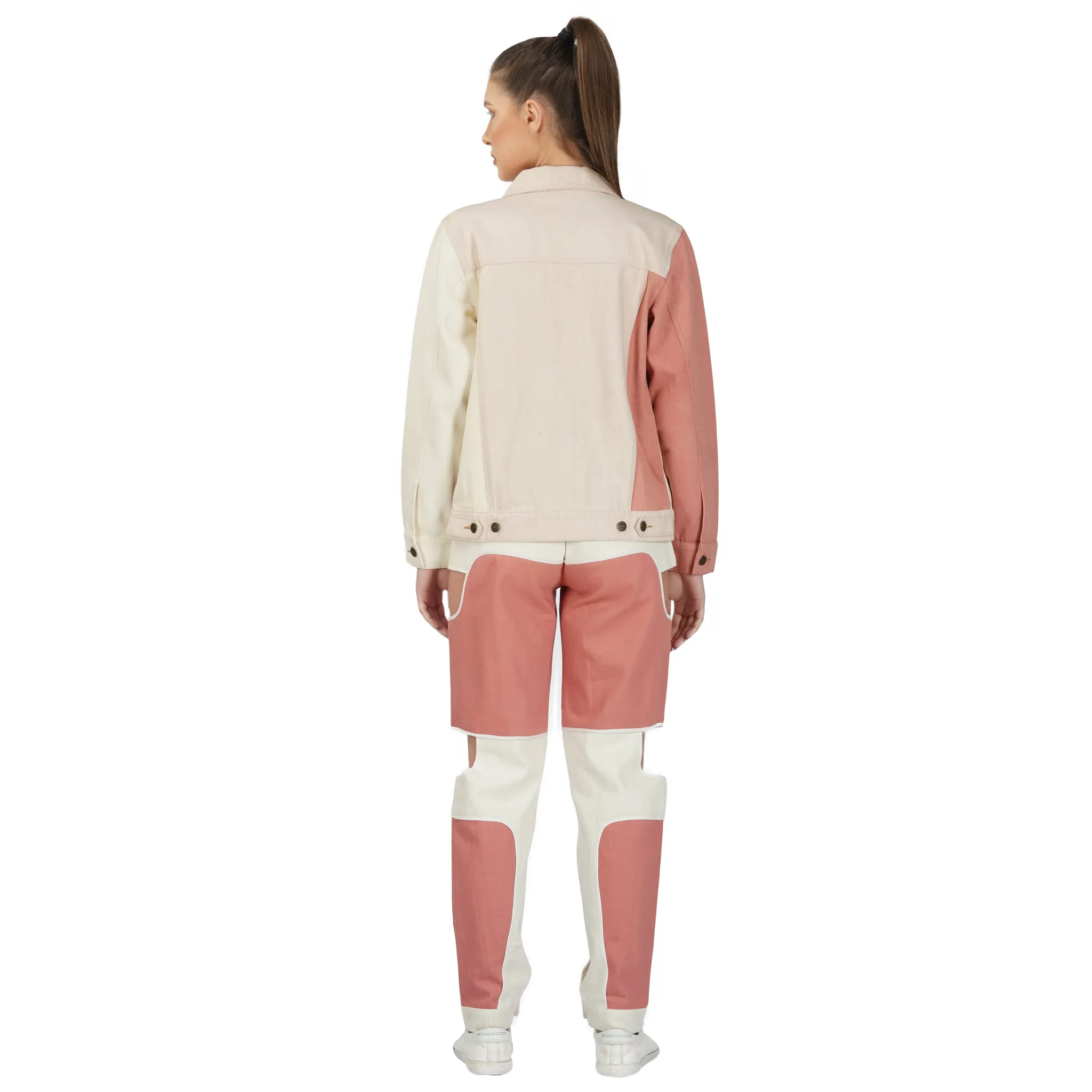 SLAY. Women's Pink & White Colorblock Denim Jacket & Jeans Co-ord Set