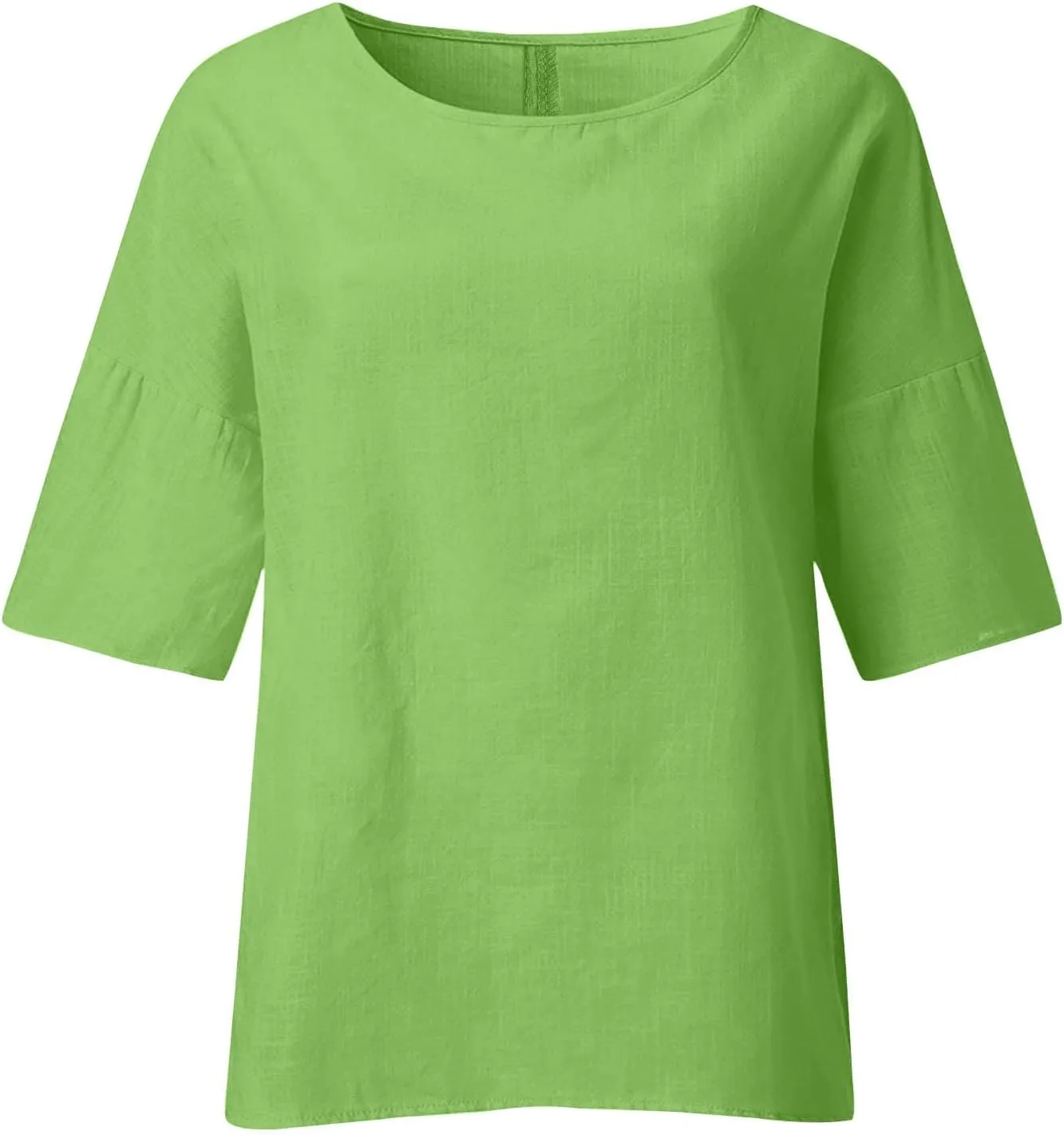 Summer Tops for Women 2025 Trendy 3/4 Length Sleeve Crew Neck Lined Shirts Loose Fit Side Split Solid Blouses Casual