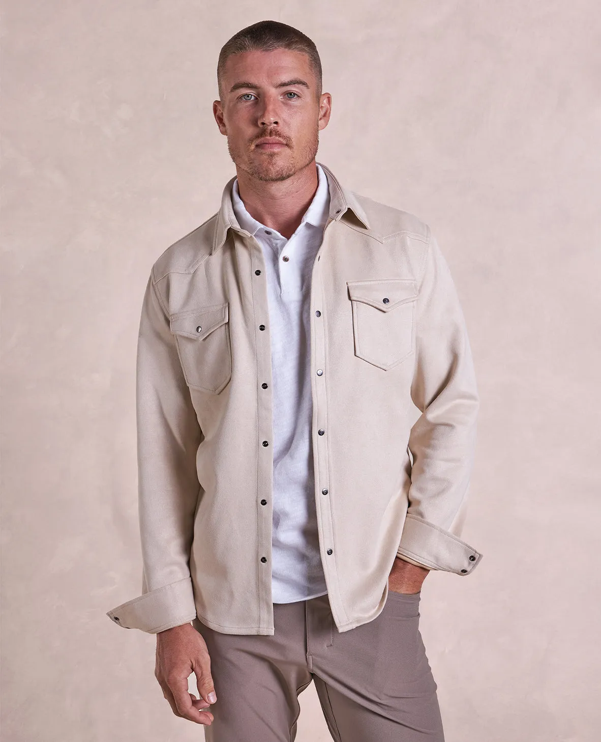 The Wyatt - Microsuede Shirt Jacket - Taupe