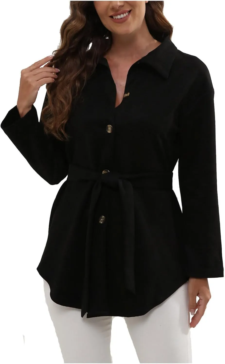 Trench Coats for Women Casual Button Classic Lapel Overcoat Oversized Mid-Long Length Wool Pea Coats With Belt