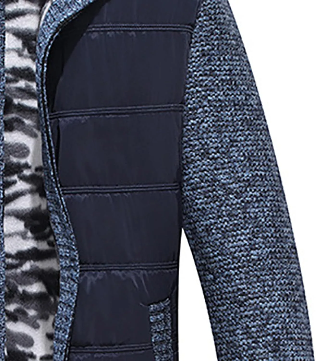 tuduoms Men's Thermal Chunky Knit Sweaters Stand Collar Full Zip Cardigan Jacket Thick Fleece Lined Cotton Padded Overcoats