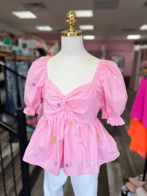 Waking Up To Spring Pink Peplum Top