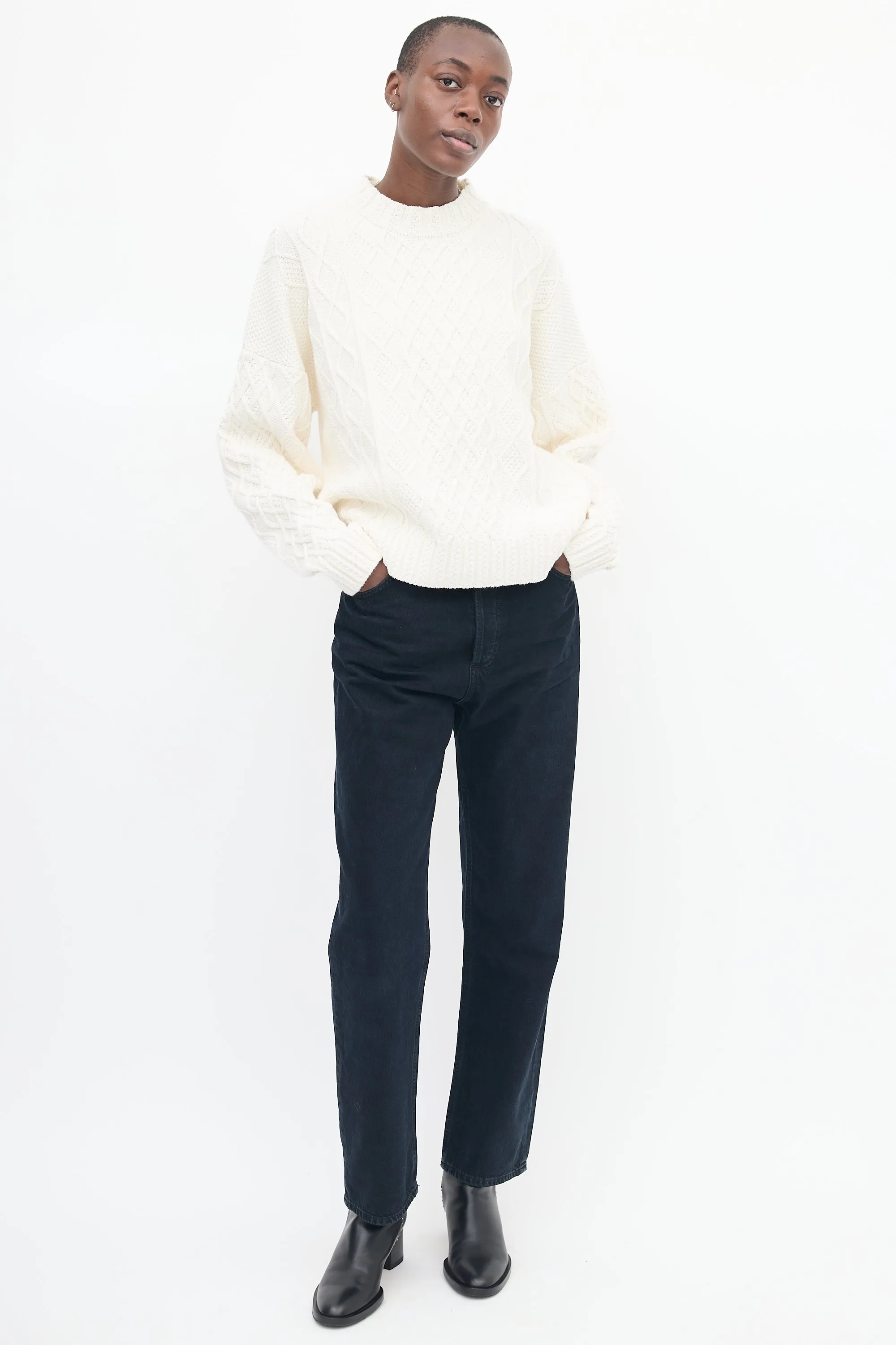 White Cable Knit Sweater