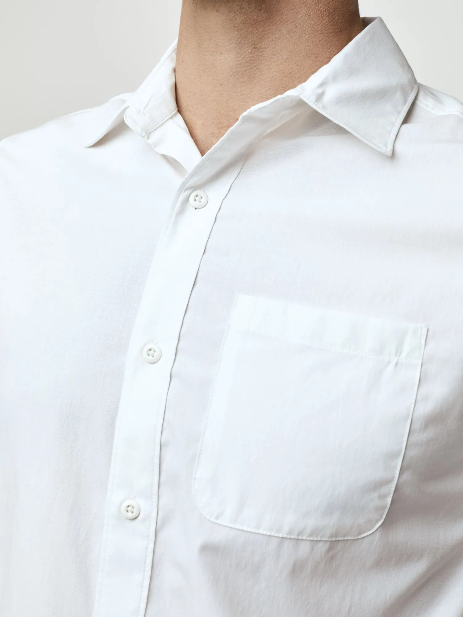 White Short Sleeve Stretch Button Up