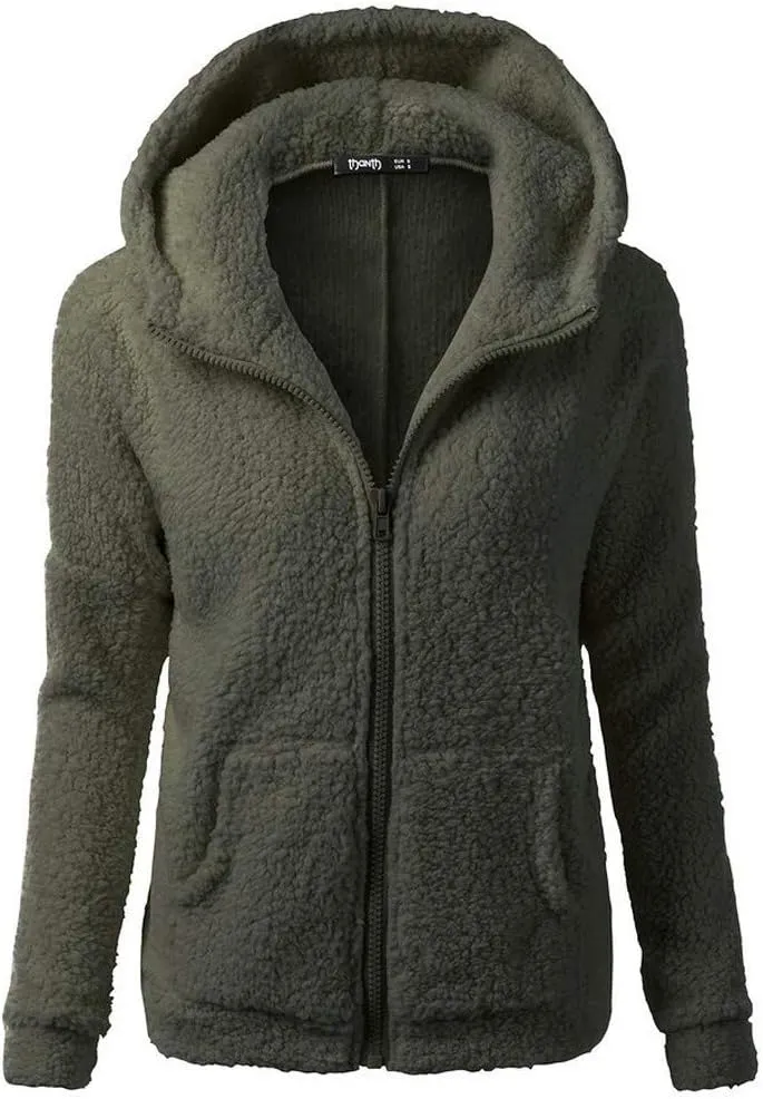 Women Outwear Sweater Cotton Zipper Hooded Coat Winter Wool Warm Coat Coat Women's Coat Zip up Warm