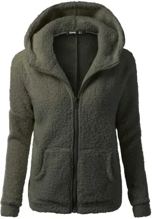 Women Outwear Sweater Cotton Zipper Hooded Coat Winter Wool Warm Coat Coat Women's Coat Zip up Warm