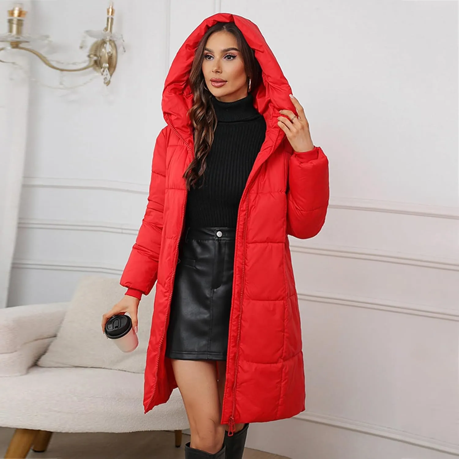 Womens Coats Winter Light Down Zipper Puffer Jackets Plus Size Long Sleeve Lightweight Parka Jackets With Pocket