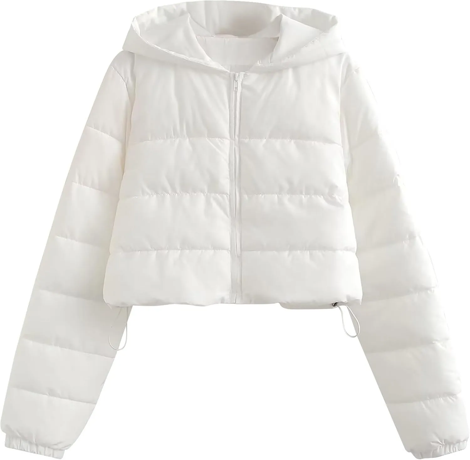 Womens Crop Down Coat Lightweight Hooded Puffer Jackets Drawstring Long Sleeve Outwear with Pockets Winter Jackets