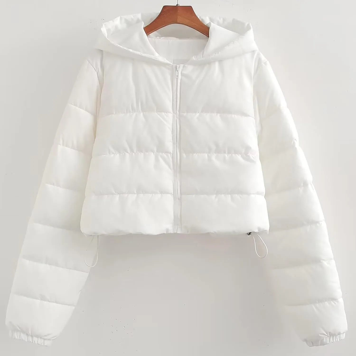 Womens Crop Down Coat Lightweight Hooded Puffer Jackets Drawstring Long Sleeve Outwear with Pockets Winter Jackets