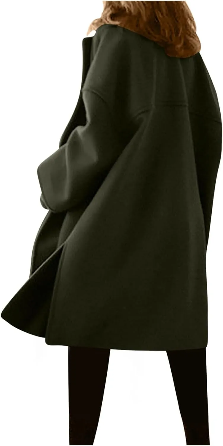Women's Long Cardigan Sweaters Oversized Fall Dressy Lapel Coatigan Jackets Casual Trendy Winter Wool Pea Coat