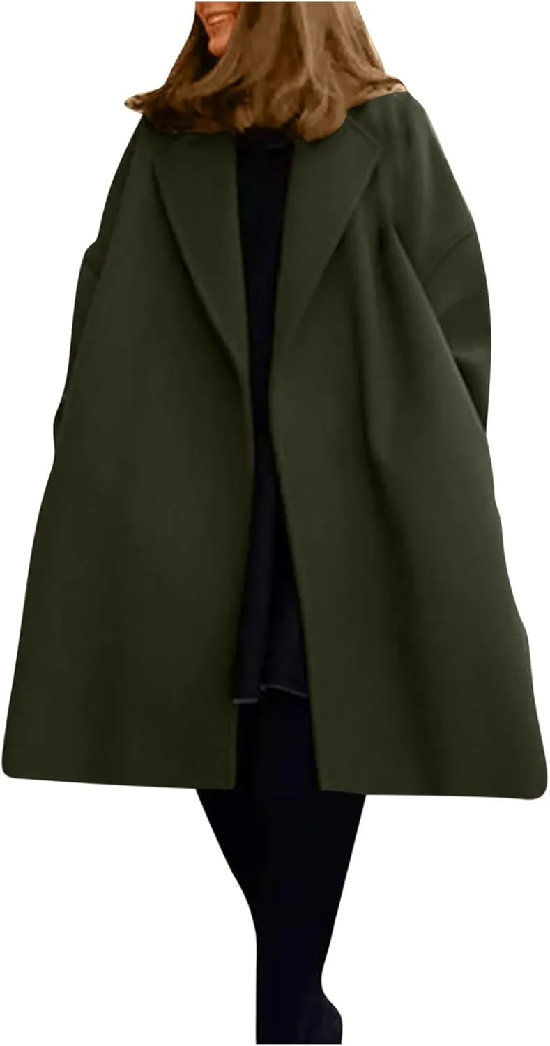 Women's Long Cardigan Sweaters Oversized Fall Dressy Lapel Coatigan Jackets Casual Trendy Winter Wool Pea Coat