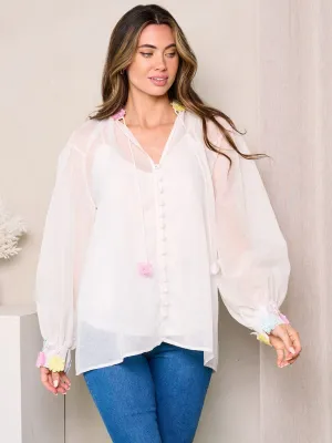 Women's Long Sleeve Tank Top Flower Detailed Blouse Top