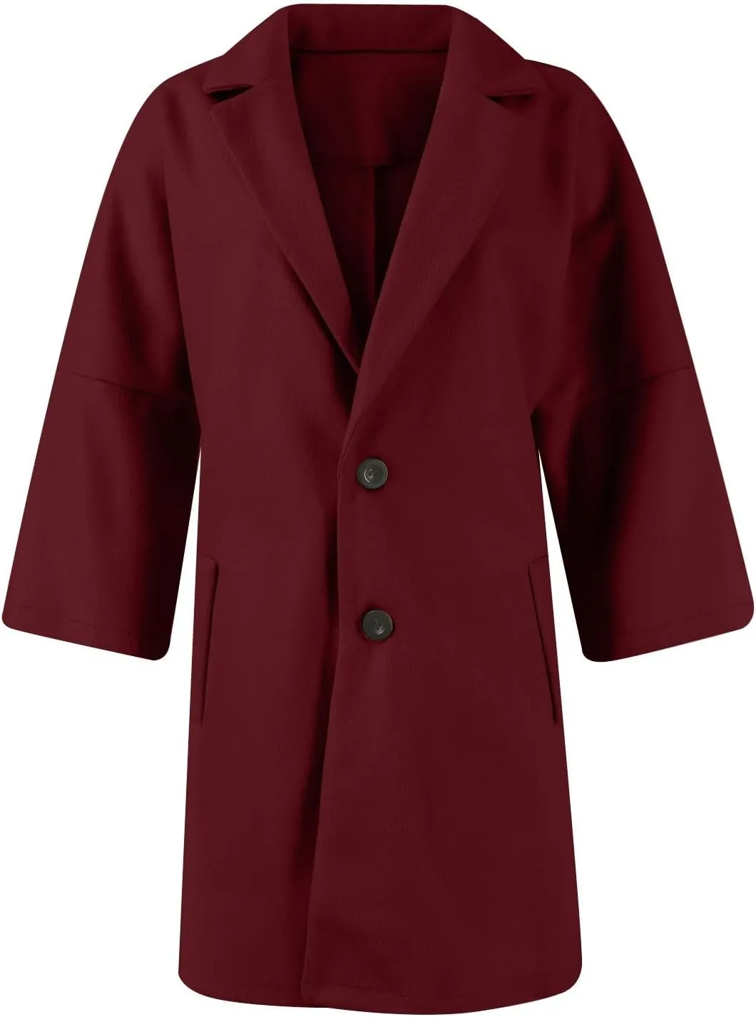 Womens Pea Coats Lapel Neck Button 3/4 Sleeve Coats Winter Double Breasted Wool Coats with Pockets