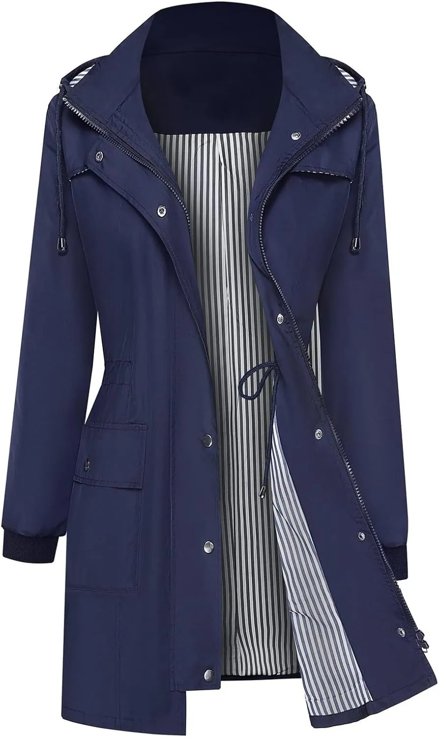 Women's Raincoats Waterproof Lightweight Raincoat with Hood Outdoor Windbreaker Rain Jacket Adjustable Waist