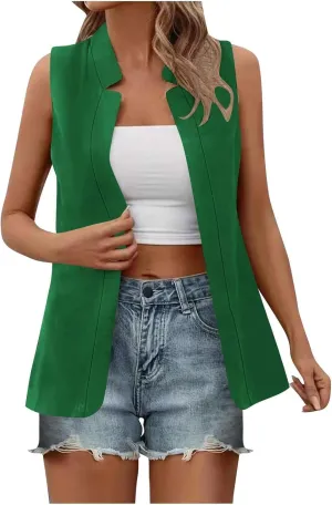 Womens Sleeveless Blazers 2025 Summer Casual Notch Lapel Open Front Cardigans Lightweight Suit Vest Tops Waistcoat