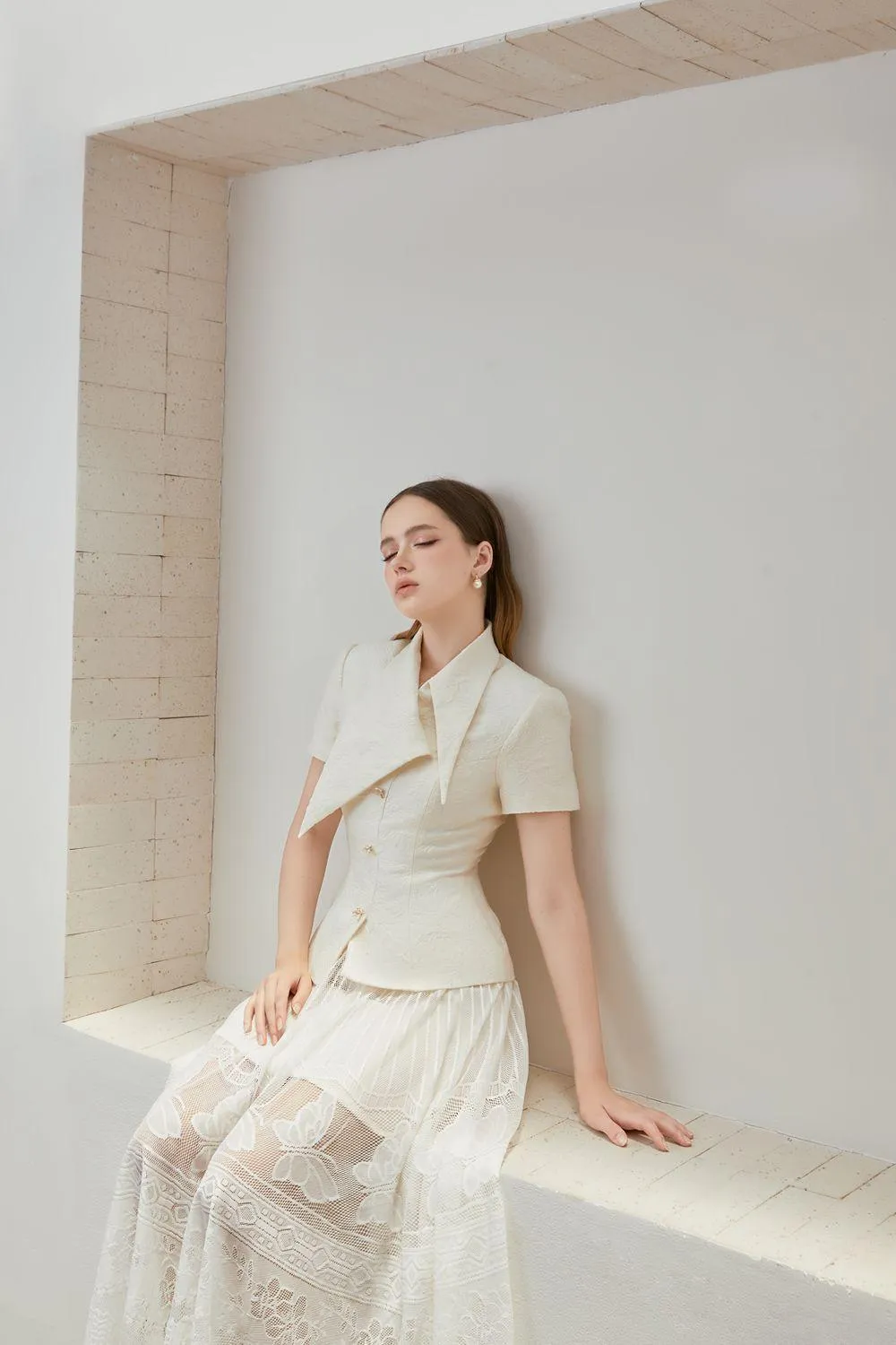 Xian Peplum V-Neck Brocade Shirt