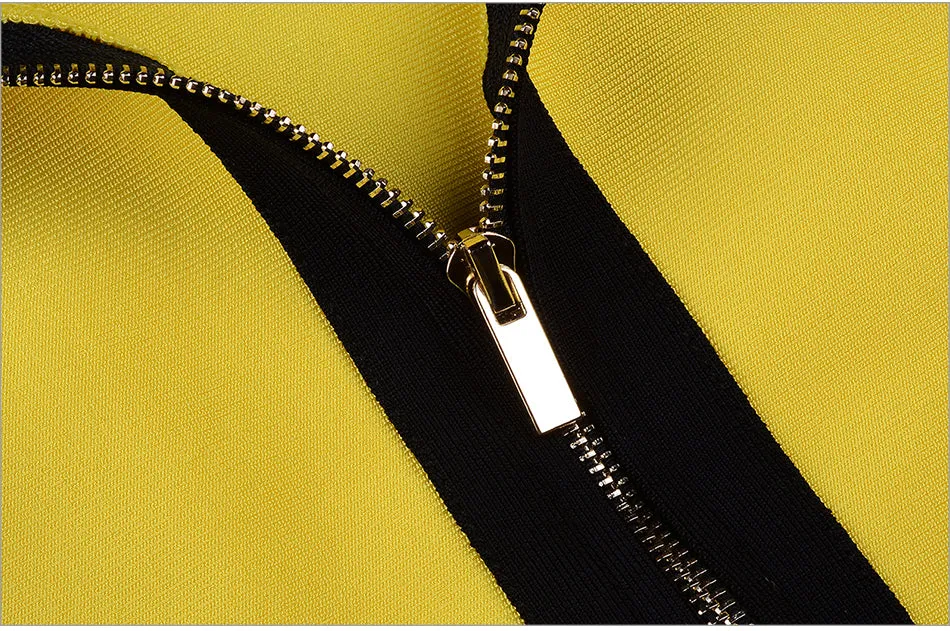 Yellow&Black Women V Neck Long Sleeve  Dress